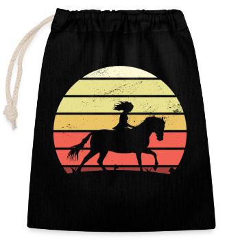Rétro fille cheval - Sac cadeau en coton avec cordon (25 x 30 cm) - noir - Devant