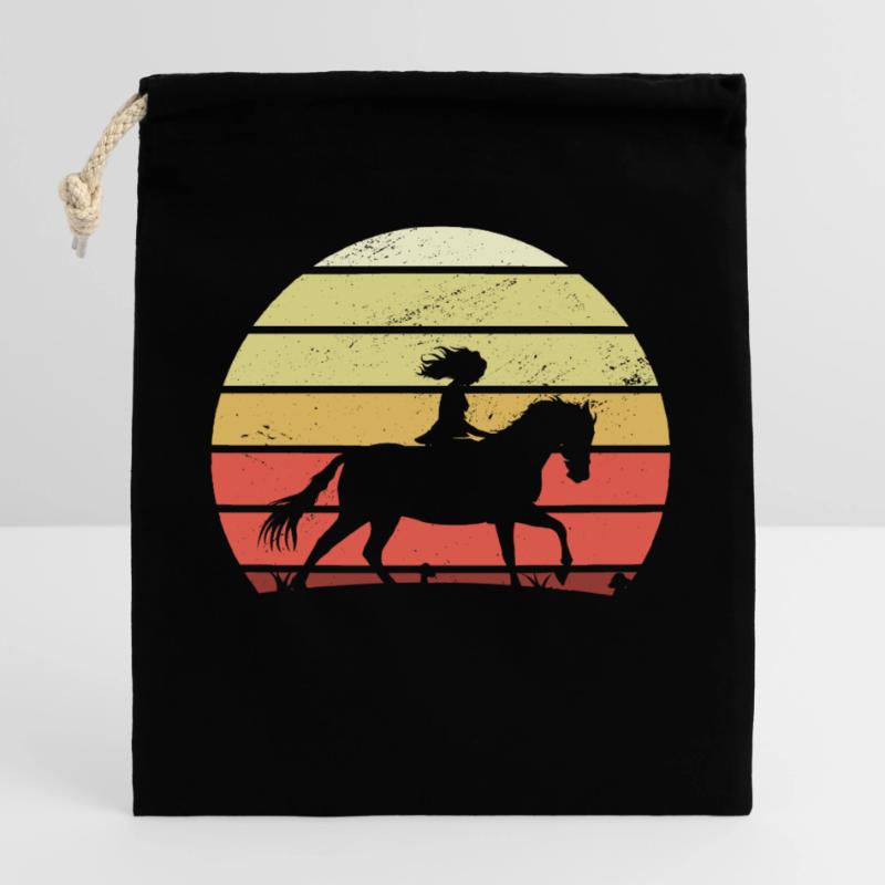 Retro Mädchen Pferd Verschließbarer Geschenkbeutel aus Baumwolle (25x30cm)