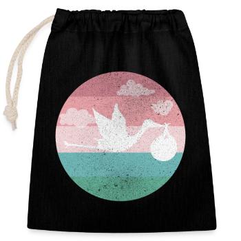 Baby Birth Pregnancy Stork - Closable cotton gift bag (25x30cm) - black - Front