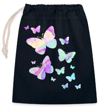papillon papillon coloré couleurs nature - Sac cadeau en coton avec cordon (25 x 30 cm) - bleu marine - Devant