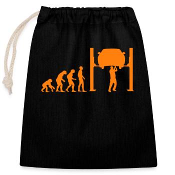Car mechanic lifting platform Evolution monkey human - Closable cotton gift bag (25x30cm) - black - Front