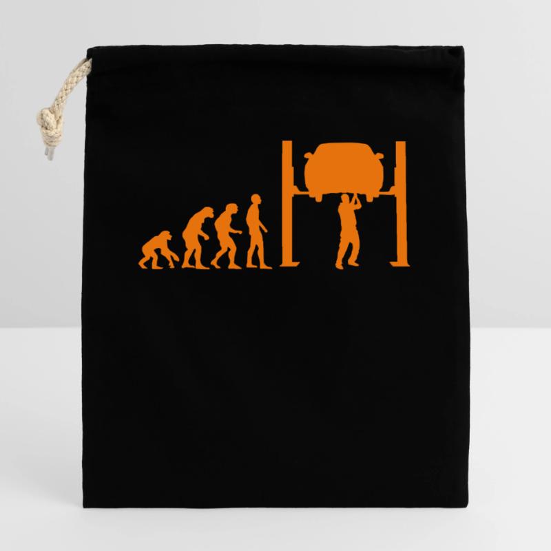 Car mechanic lifting platform Evolution monkey human Closable cotton gift bag (25x30cm)