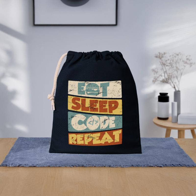 Programmer Developer IT Saying Eat Sleep Code Closable cotton gift bag (25x30cm)