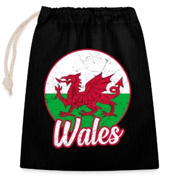 Wales Flagge - Verschließbarer Geschenkbeutel aus Baumwolle (25x30cm) - Schwarz - Vorne