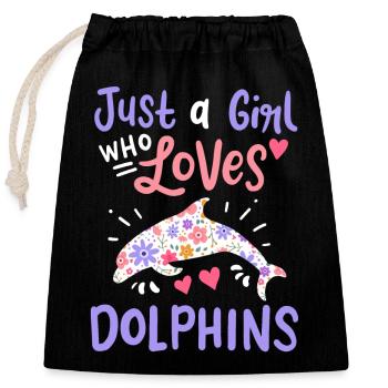 Amoureux des dauphins - Sac cadeau en coton avec cordon (25 x 30 cm) - noir - Devant
