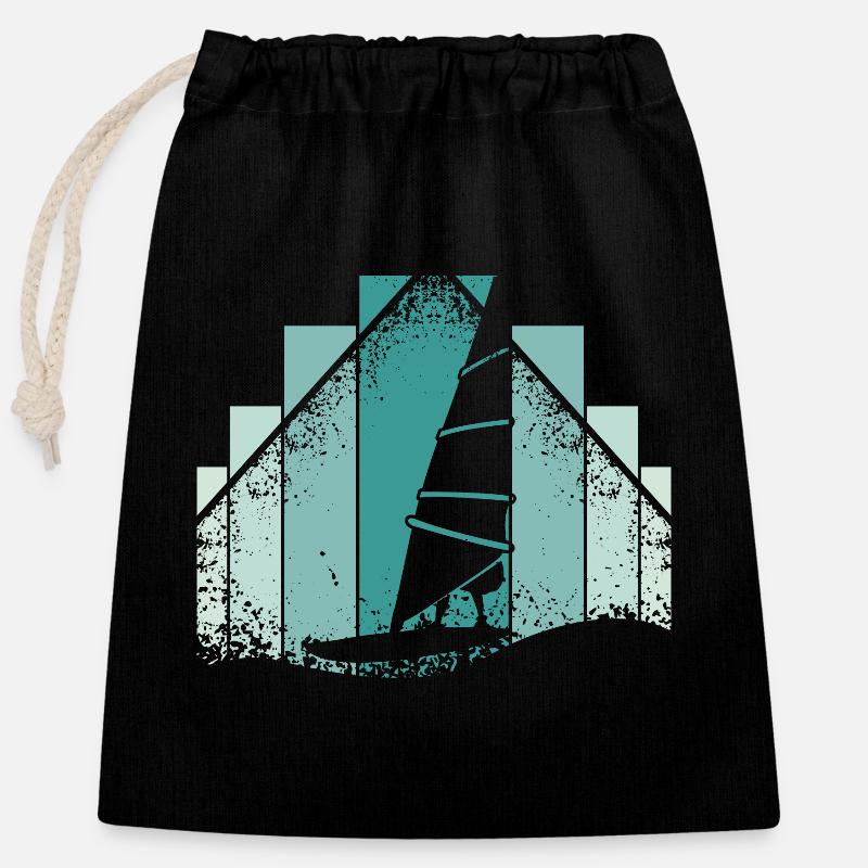 Windsurf Retrò - Sacchetto regalo richiudibile in cotone (25x30 cm) - nero