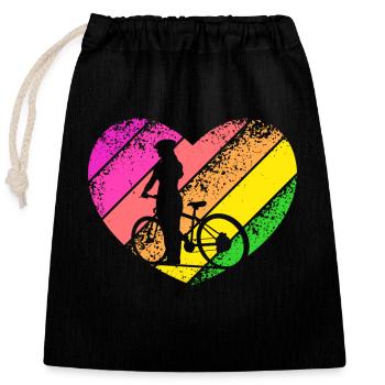 Herz Fahrrad Mädchen - Verschließbarer Geschenkbeutel aus Baumwolle (25x30cm) - Schwarz - Vorne
