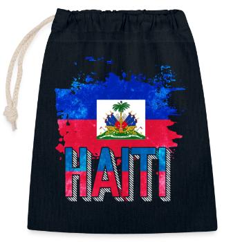 Haïti vacances drapeau Haïti - Sac cadeau en coton avec cordon (25 x 30 cm) - bleu marine - Devant