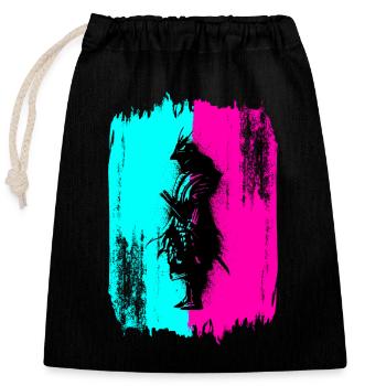 Black Samurai In A Turquoise And Pink Frame - Closable cotton gift bag (25x30cm) - black - Front