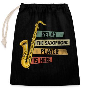 Saxophonist Saxophone player Brass Saxophone - Closable cotton gift bag (25x30cm) - black - Front