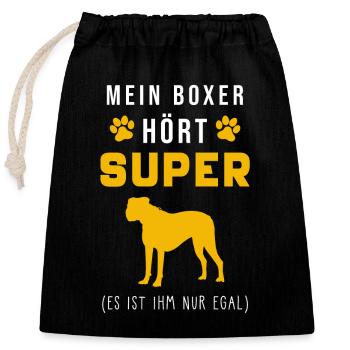 Boxer Hund Spruch lustig - Verschließbarer Geschenkbeutel aus Baumwolle (25x30cm) - Schwarz - Vorne