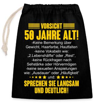 50. Geburtstag - Verschließbarer Geschenkbeutel aus Baumwolle (25x30cm) - Schwarz - Vorne