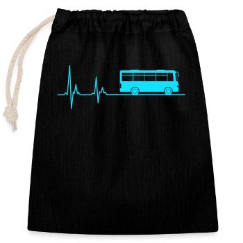 Bus Geschenk Busfahrer Herzschlag Herzlinie - Verschließbarer Geschenkbeutel aus Baumwolle (25x30cm) - Schwarz - Vorne
