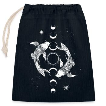 Koi Carpe lune phase lune soleil japonais poisson - Sac cadeau en coton avec cordon (25 x 30 cm) - bleu marine - Devant