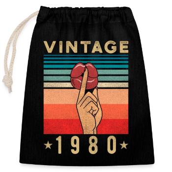 1980 Birthday Gift Retro Woman - Closable cotton gift bag (25x30cm) - black - Front