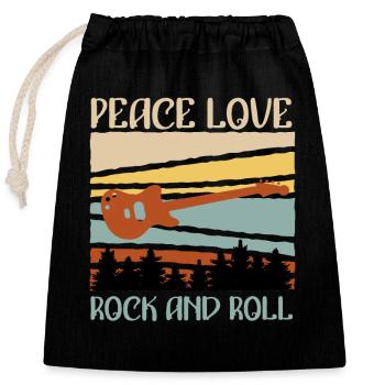 Vintage Gitarren Spruch Peace Love Rock n Roll - Verschließbarer Geschenkbeutel aus Baumwolle (25x30cm) - Schwarz - Vorne