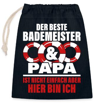 Der beste Badermeister und Papa ist nicht einfach - Verschließbarer Geschenkbeutel aus Baumwolle (25x30cm) - Navy - Vorne