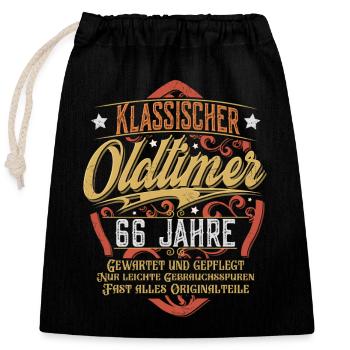 66. Geburtstag Oldtimer - Verschließbarer Geschenkbeutel aus Baumwolle (25x30cm) - Schwarz - Vorne