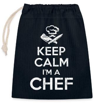 Keep Calm Chef - Closable cotton gift bag (25x30cm) - navy - Front