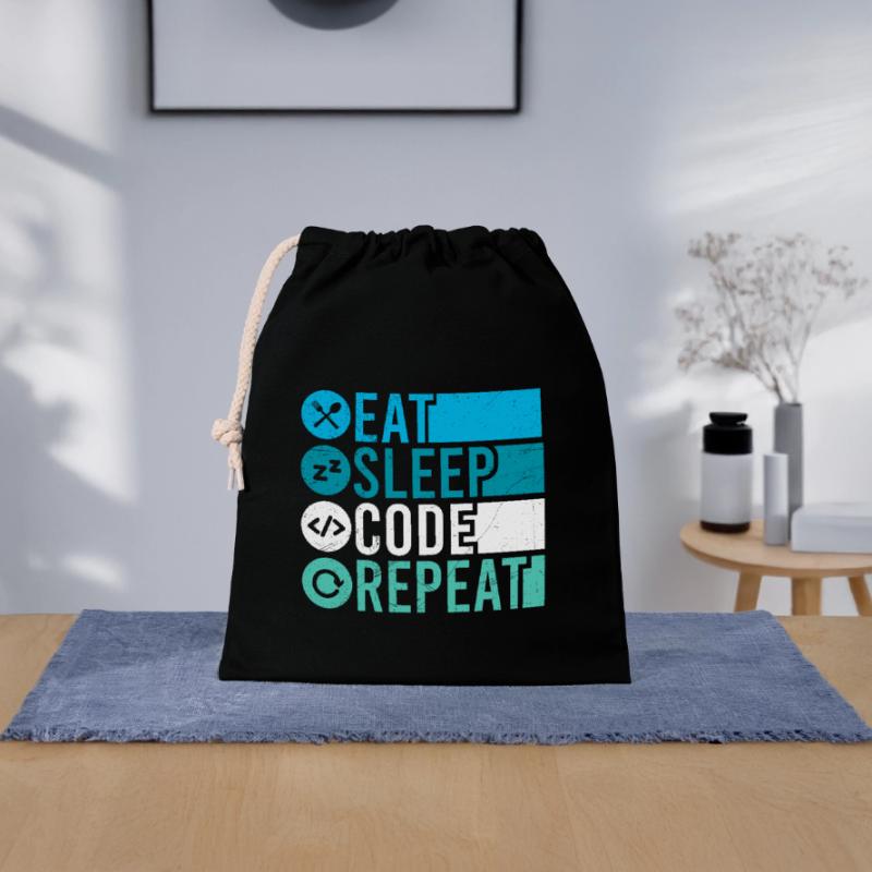 Eat Sleep Code Repeat Programmer Software Closable cotton gift bag (25x30cm)