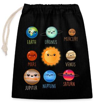 Système solaire Espace Galaxie Planète Terre Soleil - Sac cadeau en coton avec cordon (25 x 30 cm) - noir - Devant