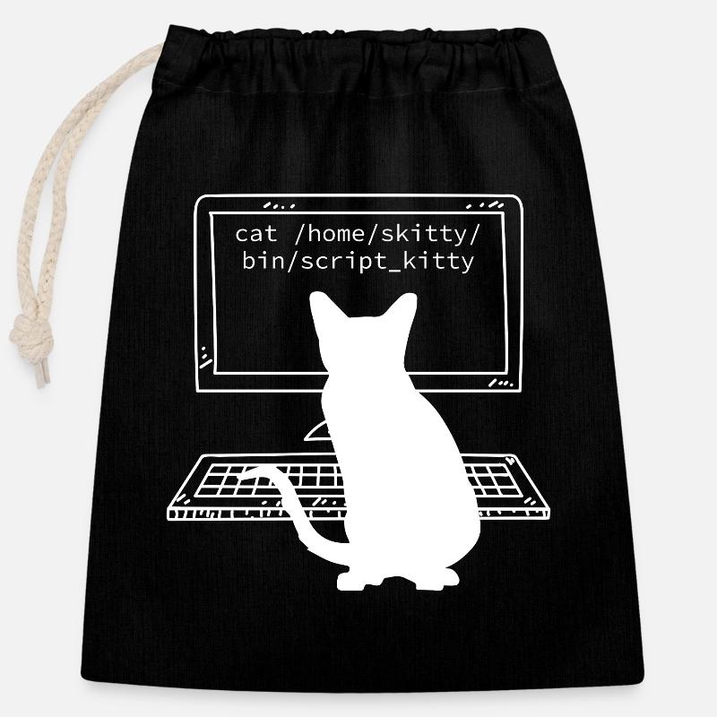 Coder coder informaticien fun chats - Sac cadeau en coton avec cordon (25 x 30 cm) - noir