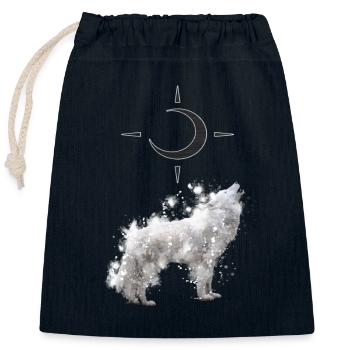 Wolf's Kunst mit Halbmond - Verschließbarer Geschenkbeutel aus Baumwolle (25x30cm) - Navy - Vorne