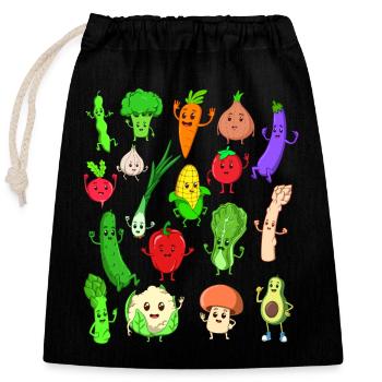 BD Kawaii Légumes - Sac cadeau en coton avec cordon (25 x 30 cm) - noir - Devant