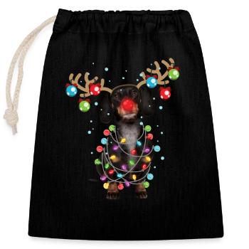 Noël Mignon Teckel Wiener Dog Cadeau - Sac cadeau en coton avec cordon (25 x 30 cm) - noir - Devant
