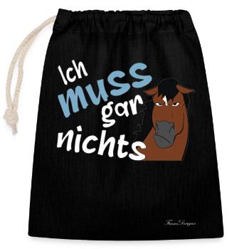 Pferd Araber muss gar nichts - Verschließbarer Geschenkbeutel aus Baumwolle (25x30cm) - Schwarz - Vorne