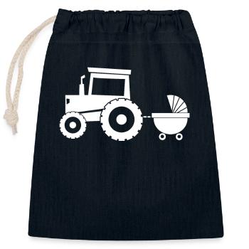 Tractor with baby cart - Closable cotton gift bag (25x30cm) - navy - Front