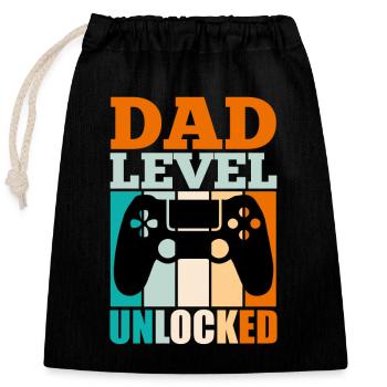 Dad Level unlocked werdender Papa 2022 Gaming - Verschließbarer Geschenkbeutel aus Baumwolle (25x30cm) - Schwarz - Vorne