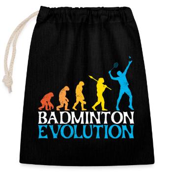 Badminton Evolution Affe Badmintonspieler - Verschließbarer Geschenkbeutel aus Baumwolle (25x30cm) - Schwarz - Vorne