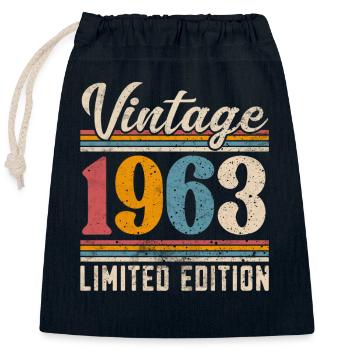1963 Year of birth Vintage Retro Vintage - Closable cotton gift bag (25x30cm) - navy - Front