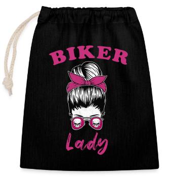 Biker Lady Motorrad Bikerin - Verschließbarer Geschenkbeutel aus Baumwolle (25x30cm) - Schwarz - Vorne