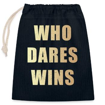 Who dares wins - Closable cotton gift bag (25x30cm) - navy - Front