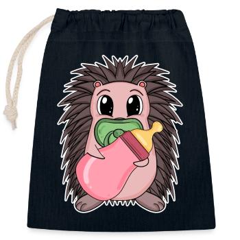 Bébé hérisson - Sac cadeau en coton avec cordon (25 x 30 cm) - bleu marine - Devant