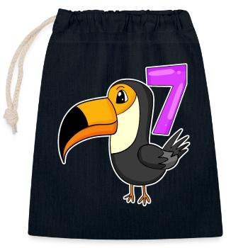 7 years old - 7th birthday - toucan bird motif - Closable cotton gift bag (25x30cm) - navy - Front