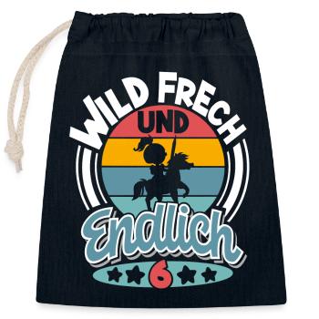 6. Geburtstag 6 Jahre Kinder Ritter Mittelalter - Verschließbarer Geschenkbeutel aus Baumwolle (25x30cm) - Navy - Vorne