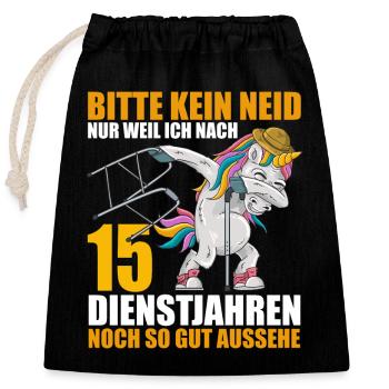 15 Jahre im Dienst 15 Jähriges Dienstjubiläum - Verschließbarer Geschenkbeutel aus Baumwolle (25x30cm) - Schwarz - Vorne