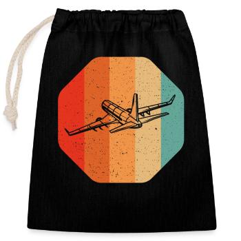 Retro Airplane for Airplane Airline Pilot - Verschließbarer Geschenkbeutel aus Baumwolle (25x30cm) - Schwarz - Vorne