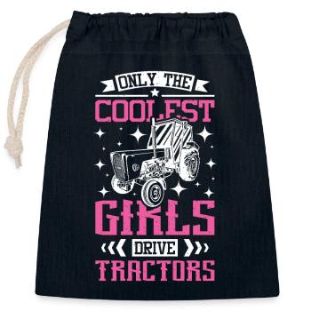 Tracteur Filles - Sac cadeau en coton avec cordon (25 x 30 cm) - bleu marine - Devant