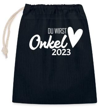 Onkel 2023 - Onkel werden - Verschließbarer Geschenkbeutel aus Baumwolle (25x30cm) - Navy - Vorne