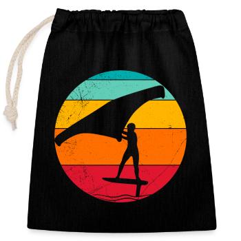 Wing Foil Wing Surf Retro - Closable cotton gift bag (25x30cm) - black - Front