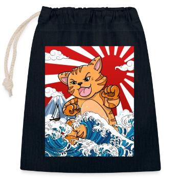 Japanese Kaiju Cat Anime Manga - Closable cotton gift bag (25x30cm) - navy - Front