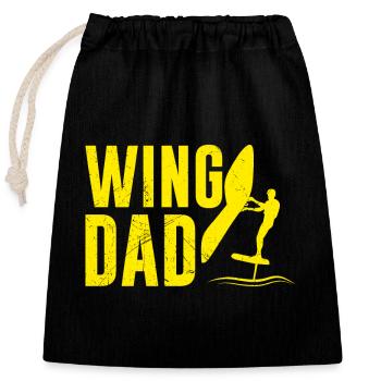 Wing Dad Wing Surf Wing Foil - Closable cotton gift bag (25x30cm) - black - Front