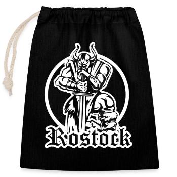Rostocker Wikinger - Verschließbarer Geschenkbeutel aus Baumwolle (25x30cm) - Schwarz - Vorne