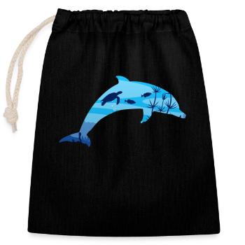 Delfin Unterwasserwelt Tauchen Taucher - Verschließbarer Geschenkbeutel aus Baumwolle (25x30cm) - Schwarz - Vorne