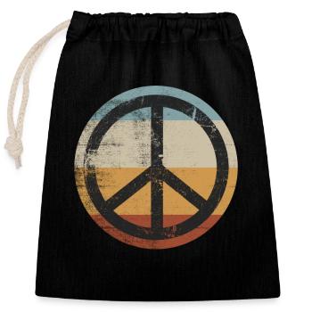 Retro Design Peace Sign Peace Sign - Closable cotton gift bag (25x30cm) - black - Front