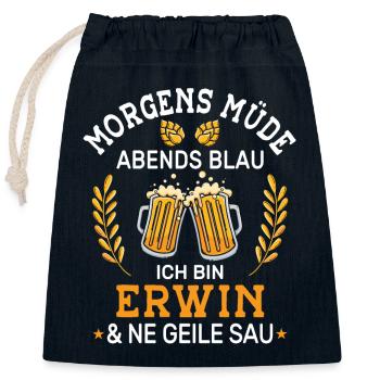 Morgens Müde Abends Blau Erwin Vornamen Outfit - Verschließbarer Geschenkbeutel aus Baumwolle (25x30cm) - Navy - Vorne
